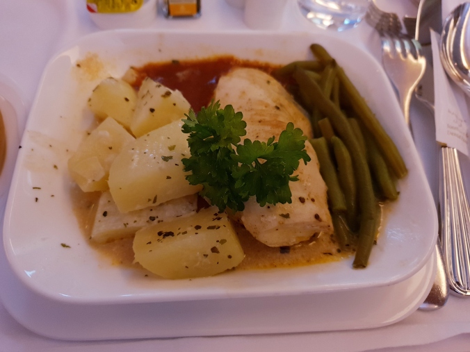 Emirates B777  business class  Kuala Lumpur to Dubai chicken fillet for  dinner